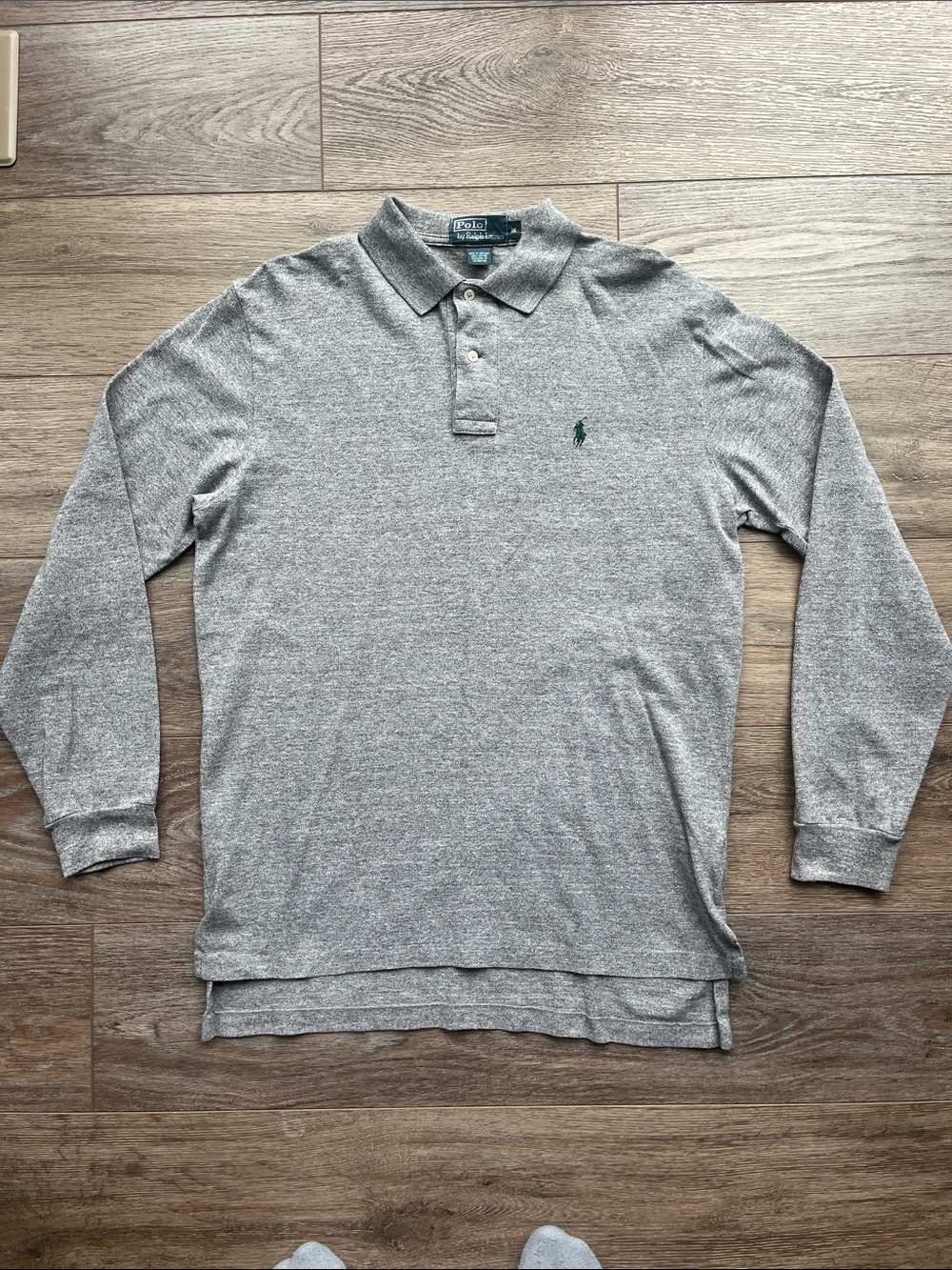 Ralph Lauren Long Sleeve Heather Gray Polo with Green Pony